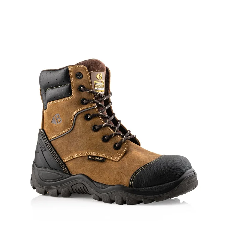 Men's work & safety boots with a gusseted tongue to keep out debrisBuckler BSH008 S3 HRO SRC WRU Dark Brown High Leg Style Safety Lace Zip Boot