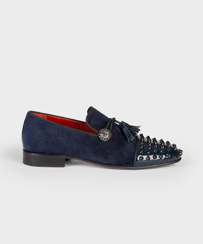 Men's loafers with a moc - toe design Men's loafers with a moc - toe design Studded Blue Loafers