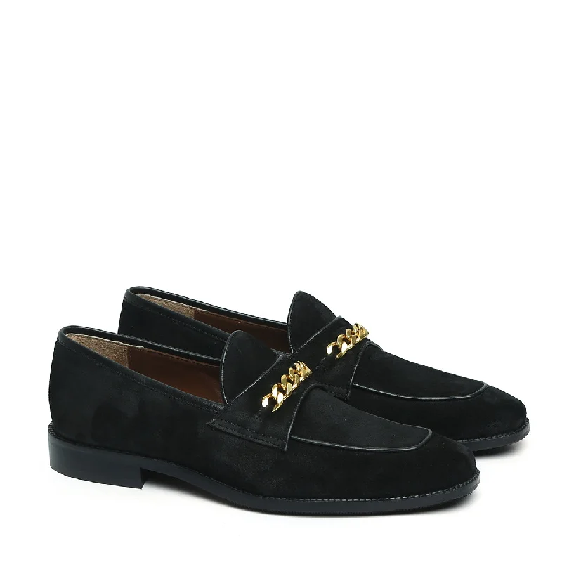 Men's loafers with a tassel front for a classic look Men's loafers with a tassel front for a classic look Black Suede Leather Penny Loafers with Golden Chain Embellishment