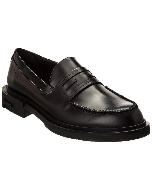 Men's loafers with a moc - toe design Men's loafers with a moc - toe design FENDI Frame Leather Loafer