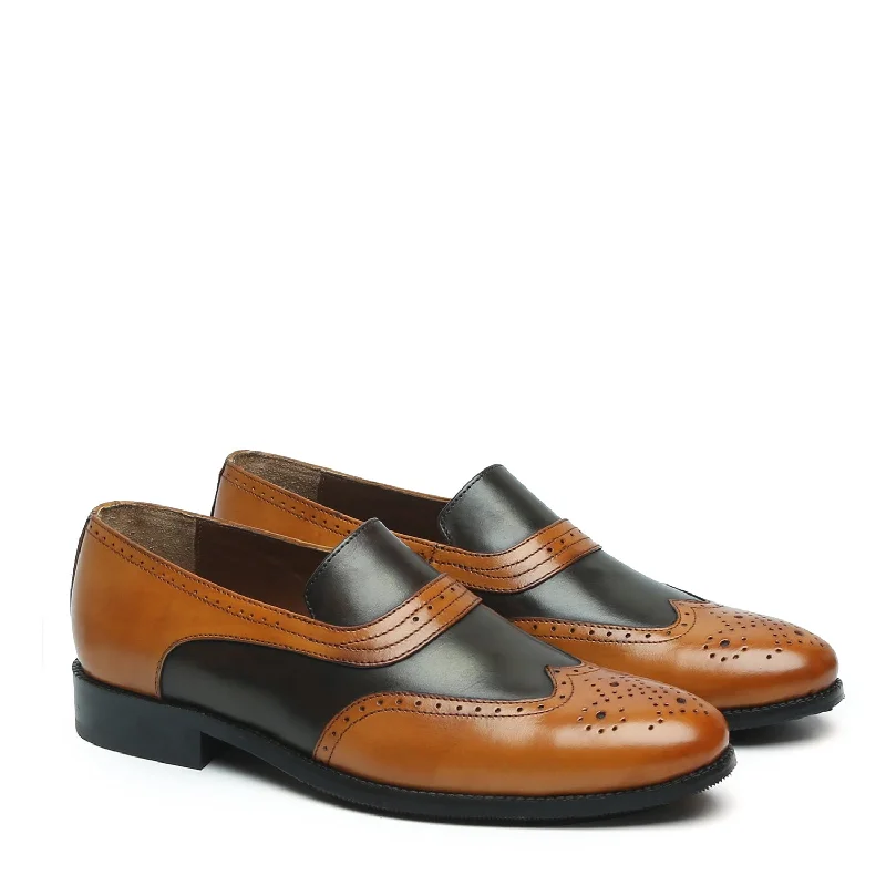 Men's leather loafers with a penny slot Men's leather loafers with a penny slot Tan-Dark Brown Leather Sassy Slip-ons