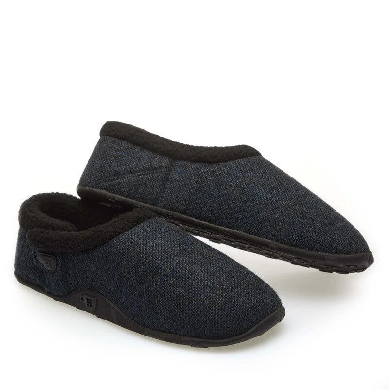 Men's plush slippers with a faux fur lining Tony - Dark Blue Tweed Men's Slippers