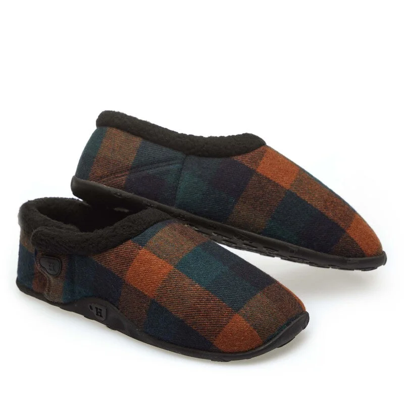 Men's plush slippers with a faux fur lining Harry - Navy Rust Check Men's Slippers