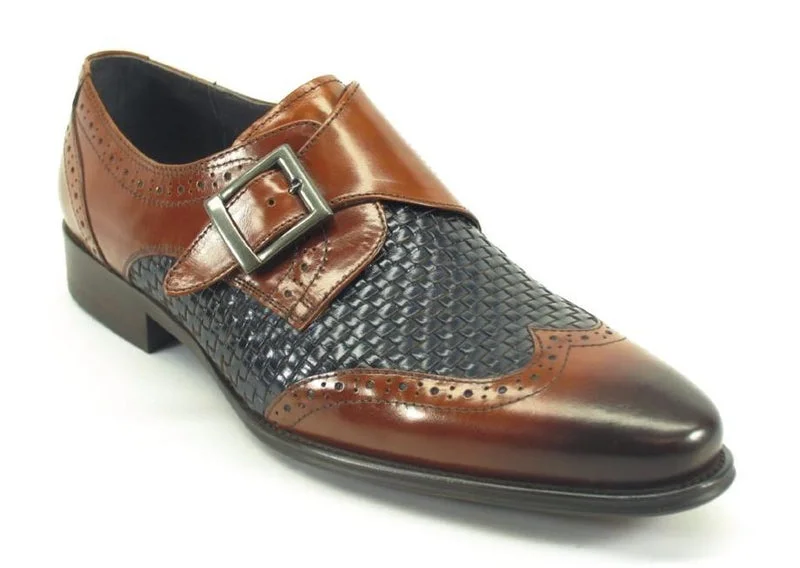 Men's loafers with a cushioned footbed Men's loafers with a cushioned footbed Carrucci KS099-722 Woven Buckle Loafer - Brown/Navy