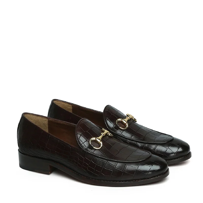 Men's leather loafers with a penny slot Men's leather loafers with a penny slot Horse-bit Buckled Loafers In Dark Brown Deep Cut Leather