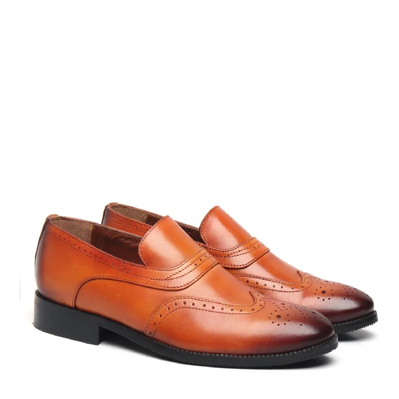 Men's loafers with a moc - toe design Men's loafers with a moc - toe design Tan Leather Sassy Slip-On Shoes For Men