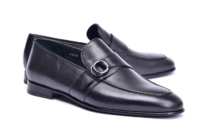 Men's loafers with a leather lining for comfort Men's loafers with a leather lining for comfort Corrente 6628 Leather slip-on Side Buckle Loafer - Black
