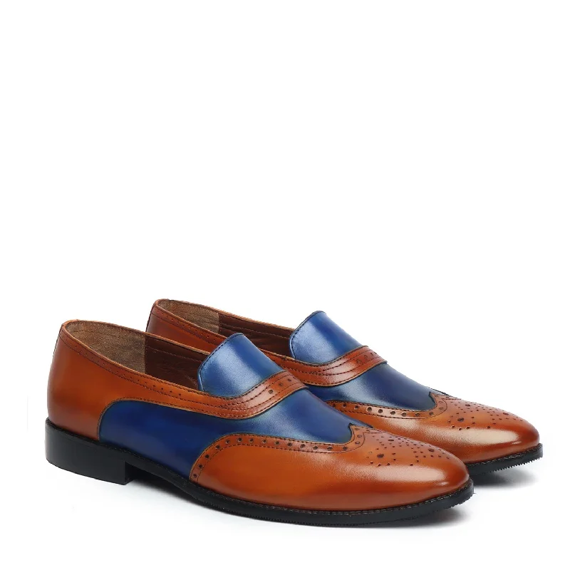 Men's leather loafers with a penny slot Men's leather loafers with a penny slot Tan-Blue Leather Sassy Slip-On Shoes