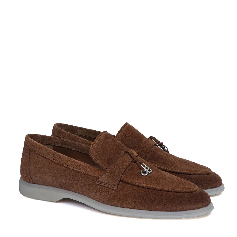 Men's loafers with a moc - toe design Men's loafers with a moc - toe design Rustic Suede Leather Loafer with Metal Initial