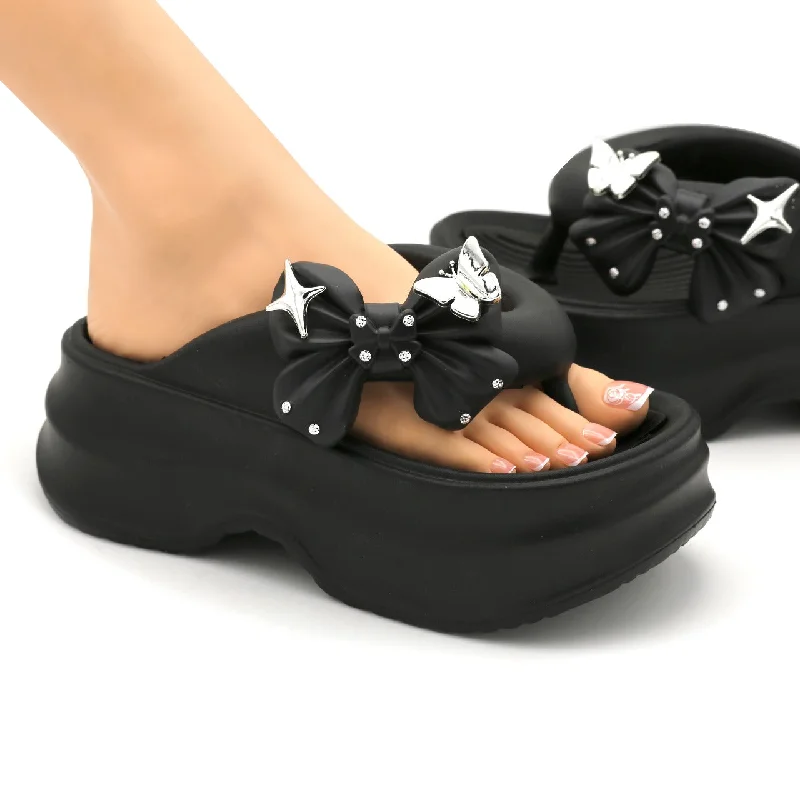 Leather men's slippers with a mule style Farfala bow flipflop