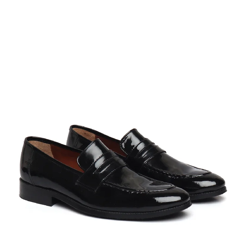 Men's loafers with a moc - toe design Men's loafers with a moc - toe design Patent Penny Loafer in Black Genuine Leather