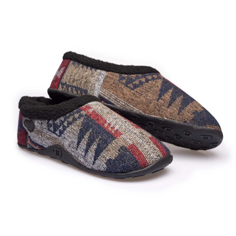 Men's slippers with a stretchy side panel for a better fit Rocco - Navy Red Aztec Men's Slippers