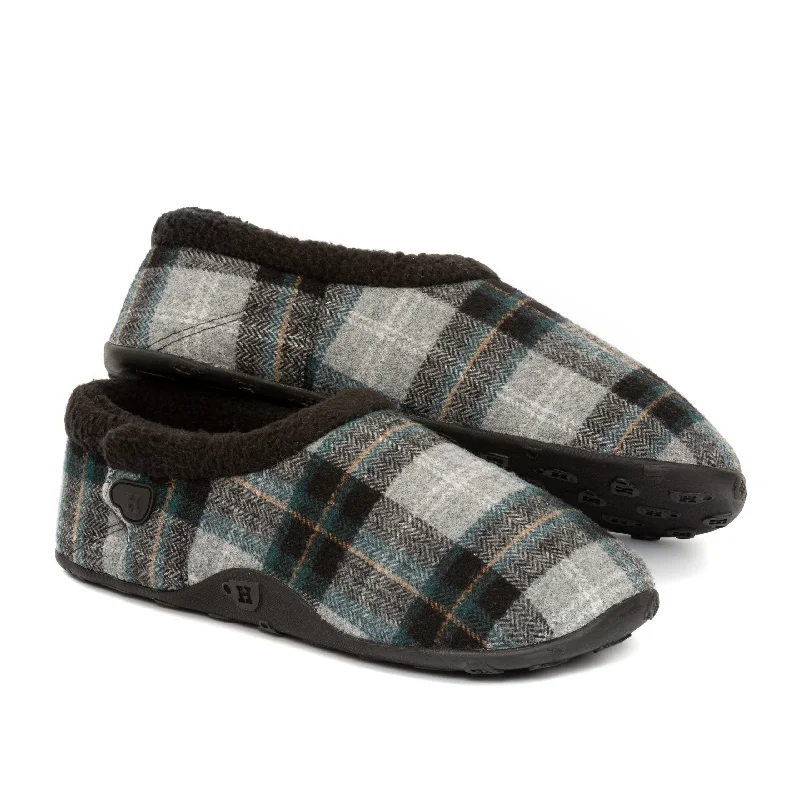 Leather men's slippers with a mule style Ben - Grey Blue Black Check Men's Slippers