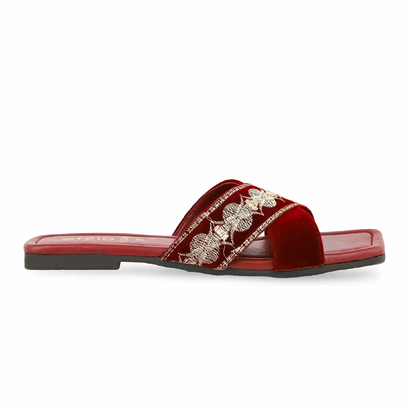 Leather men's slippers with a mule style Maroon Casual Slipper CL2006