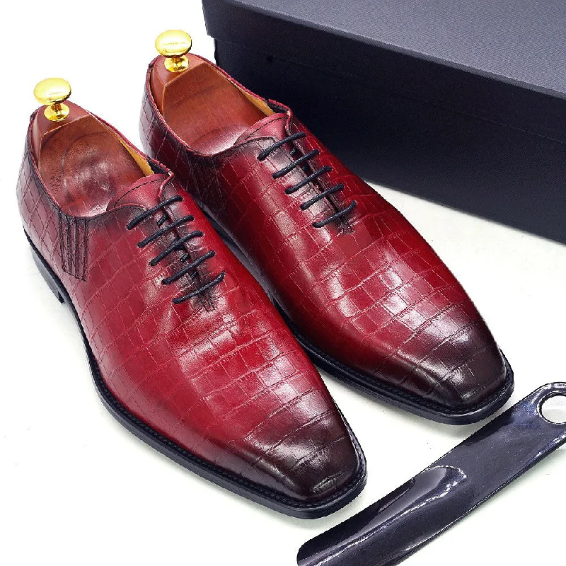 Men's formal shoes with a wingtip design Men's formal shoes with a wingtip design Deep Red - Men's Leather Oxford Dress Shoes (alligator print)