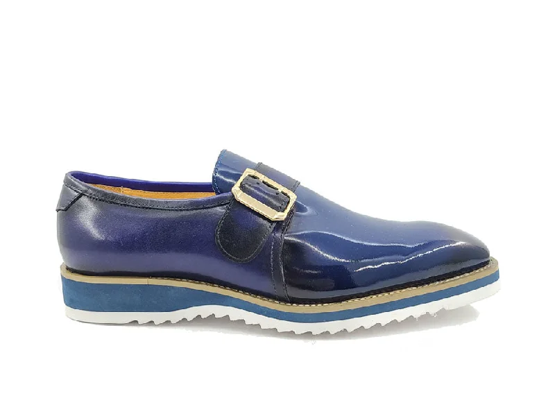 Men's formal shoes with a contrast stitching detail Men's formal shoes with a contrast stitching detail Gorgeous Patent Leather Slip on Monkstrap - Navy