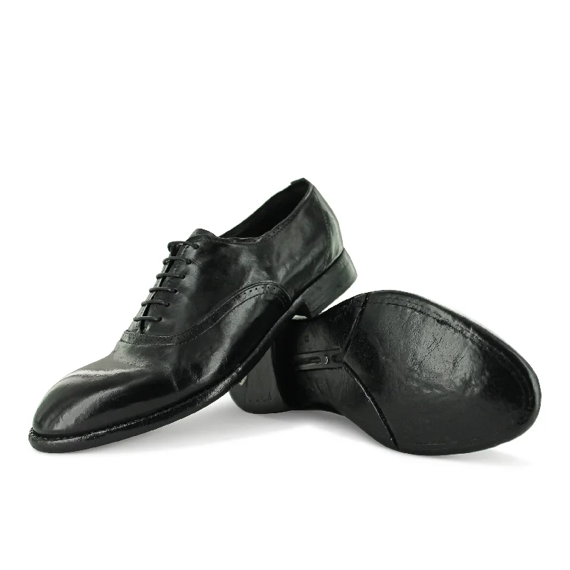 Men's leather formal Oxford shoes with a cap toe Men's leather formal Oxford shoes with a cap toe ACOIA - Black Burnish Lace Up
