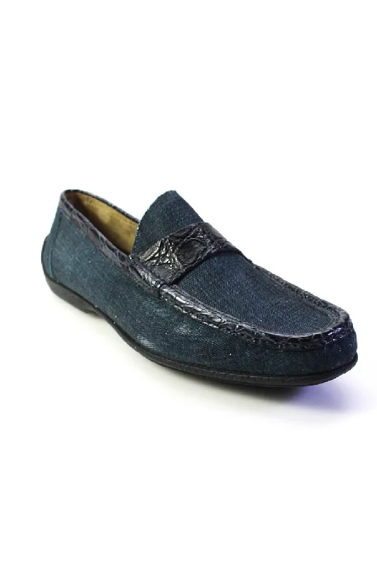 Men's formal shoes with a polished shine Men's formal shoes with a polished shine Tardini Mens Leather Alligator Trim Caldi Apron Toe Moccasins Blue