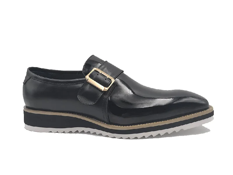 Men's formal shoes with a leather sole and heel Men's formal shoes with a leather sole and heel Gorgeous Patent Leather Slip on Monkstrap - Black