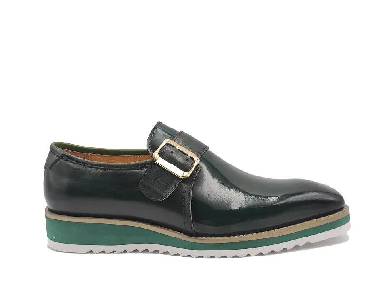 Men's leather formal Oxford shoes with a cap toe Men's leather formal Oxford shoes with a cap toe Gorgeous Patent Leather Slip on Monkstrap - Green
