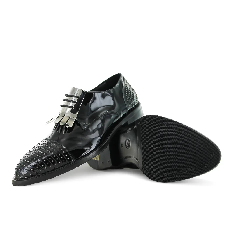 Men's formal shoes with a double monk strap Men's formal shoes with a double monk strap S5083 - Black Patent Eve W/ Silver Fringe
