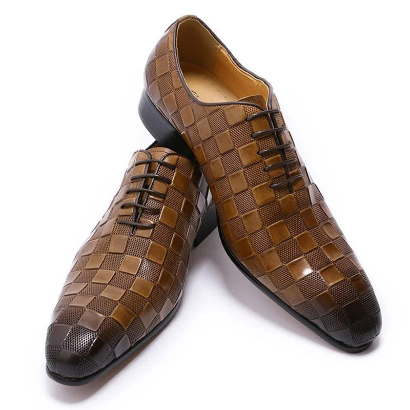 Men's formal shoes with a wingtip design Men's formal shoes with a wingtip design The Quadrato - Luxury  Leather Dress Shoes (Checkered Squares Pattern)