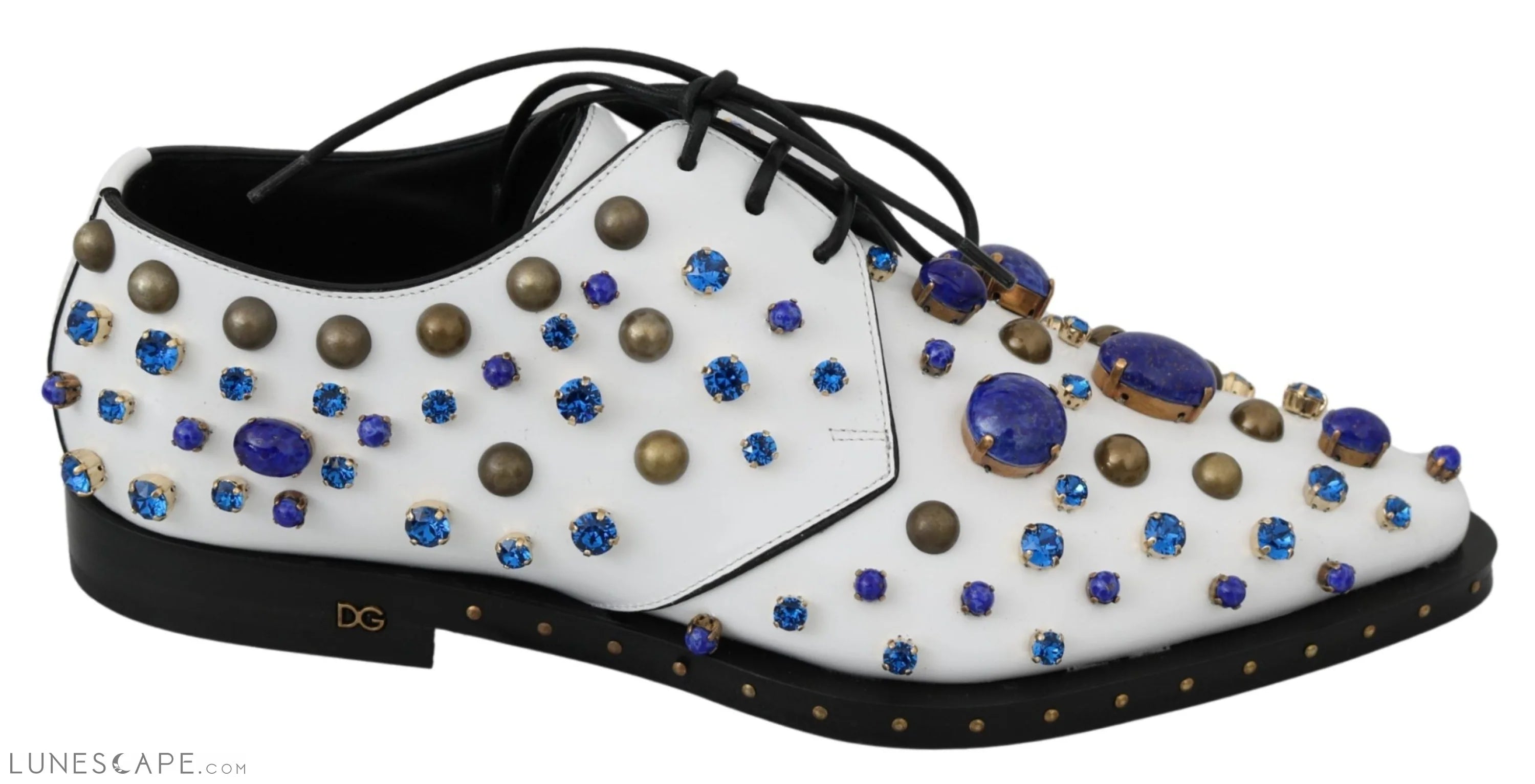 Men's formal shoes with a leather sole and heel Men's formal shoes with a leather sole and heel Dolce & Gabbana Elegant White Leather Dress Shoes With Crystals