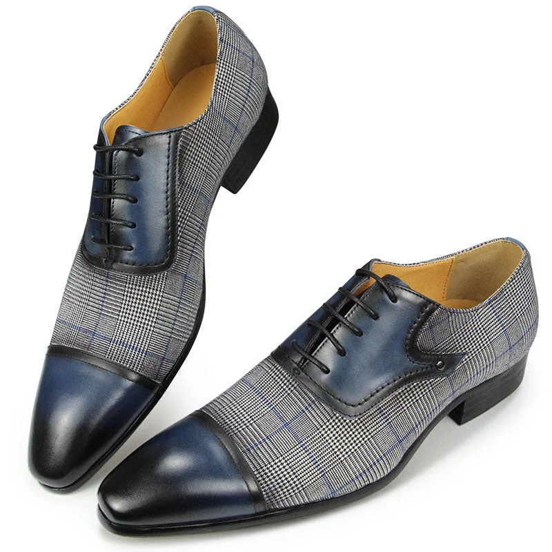 Men's formal shoes with a leather sole and heel Men's formal shoes with a leather sole and heel Azzuro - Blue Woven Luxury Men's Business Cap Toe Oxford Dress Shoes