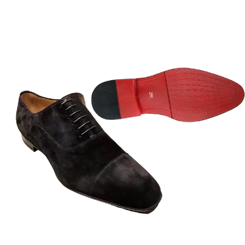 Men's leather formal Oxford shoes with a cap toe Men's leather formal Oxford shoes with a cap toe The Rossi 3 - Red Bottom sole Suede Leather Oxford Shoes