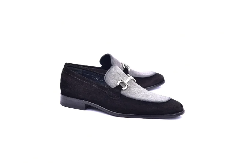 Men's formal shoes with a leather sole and heel Men's formal shoes with a leather sole and heel Corrente 6376 Suade Bit Buckle loafer - Black