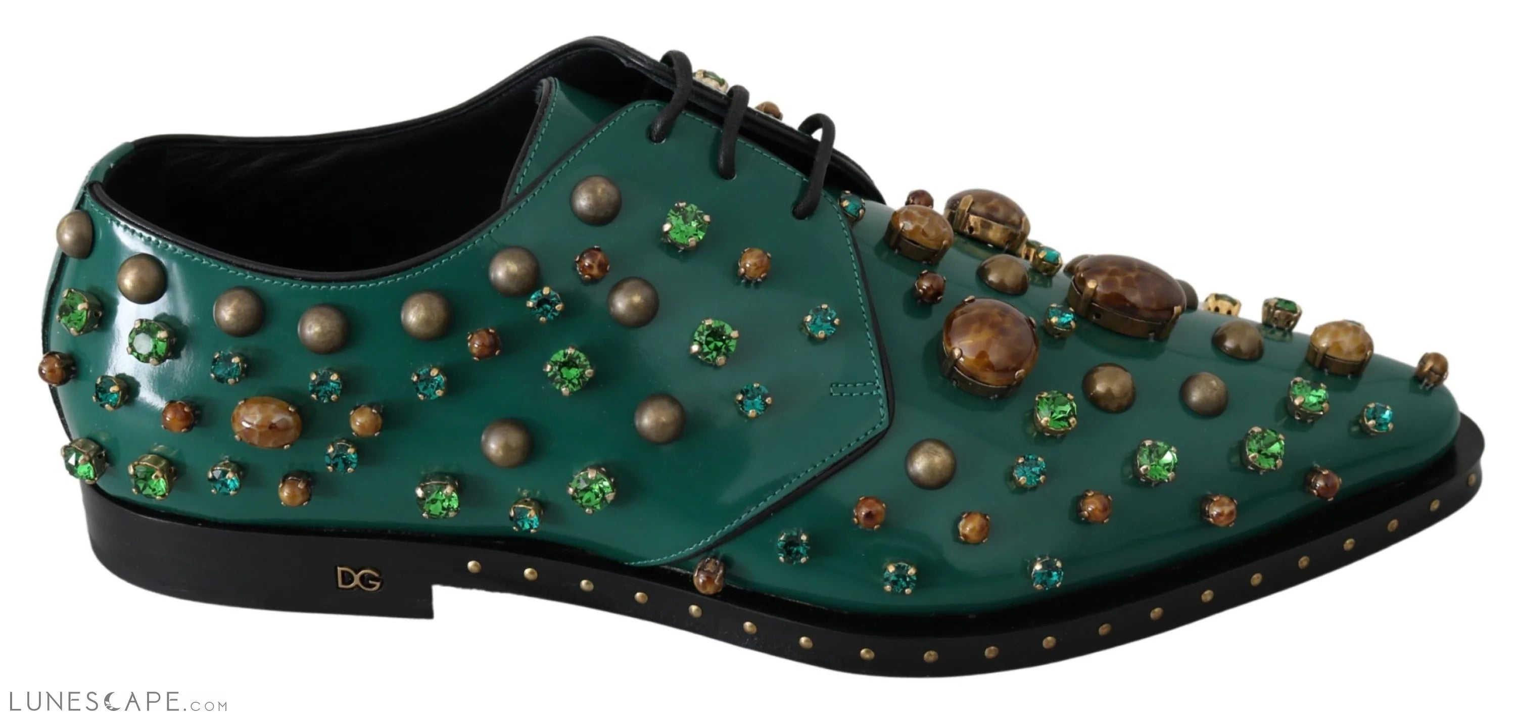 Men's formal shoes with a contrast stitching detail Men's formal shoes with a contrast stitching detail Dolce & Gabbana Emerald Leather Dress Shoes with Crystal Accents