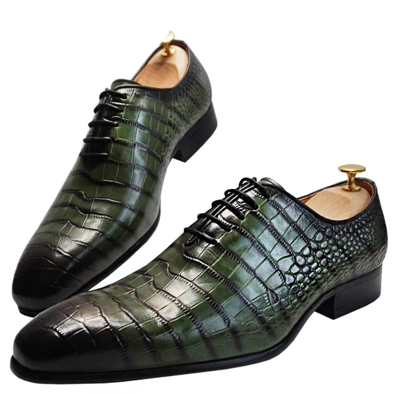Men's formal shoes with a leather lining for breathability Men's formal shoes with a leather lining for breathability The DaoChen Alligator - Crocodile Pattern leather Captoe Oxford Dress Shoes