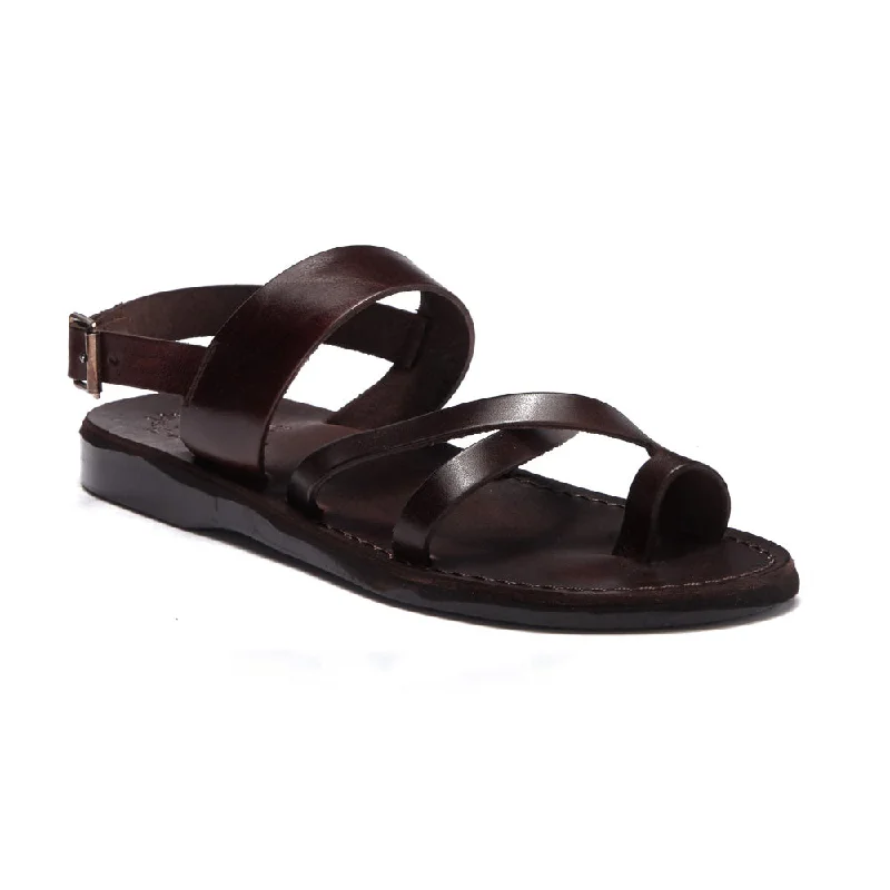 Men's sandals with a removable insole for cleaningAmos - Leather Ankle Strap Flat Sandal | Brown