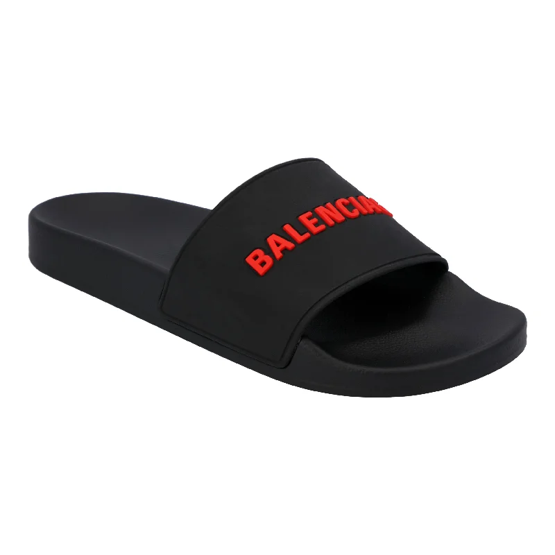 Flip - flop style men's sandals for beach wearBalenciaga Logo Band Rubber Slide Black