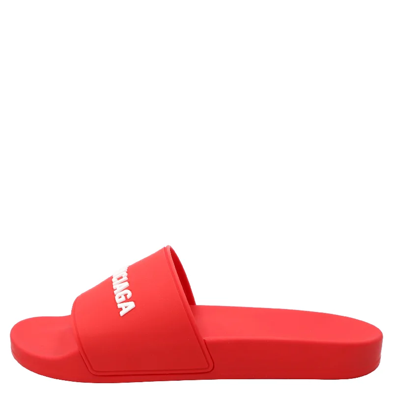 Men's sandals with a wide strap for supportBalenciaga  Pool Slide Sandal In Beige Red