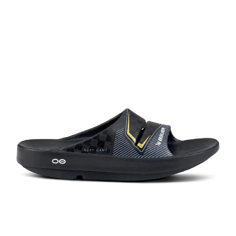 Men's sandals with a decorative buckle or charmBauer X Oofos Sport Recovery Slides (The Bartlett)