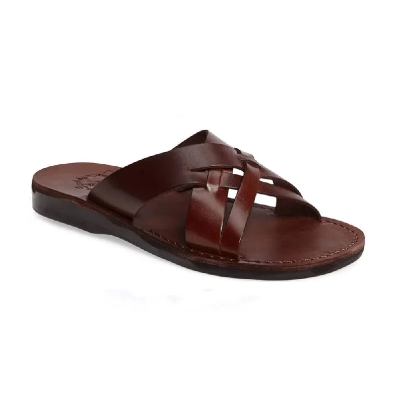 Men's sandals with a contrast stitching detailJesse - Leather Woven Strap Sandal | Brown