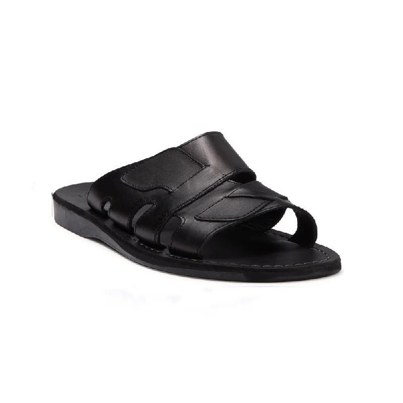 Men's sandals with a buckle closureMateo - Leather Open Toe Slide Sandal | Black
