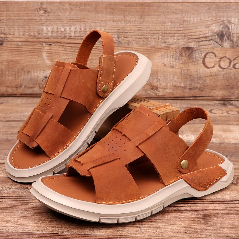 Men's sandals with a buckle closureMen's Summer Casual Breathable Genuine Leather Anti-slip Outdoor Sandals
