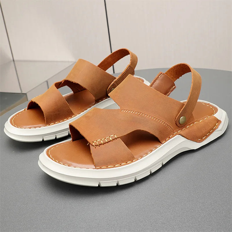 Waterproof men's sandals for water activitiesMen's Summer Concise Genuine Leather Breathable Hollow Out Beachwear Sandals