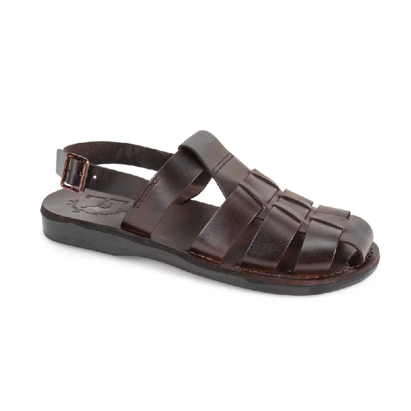 Men's sandals with a wide strap for supportMichael - Closed Toe Leather Fisherman Sandal | Brown