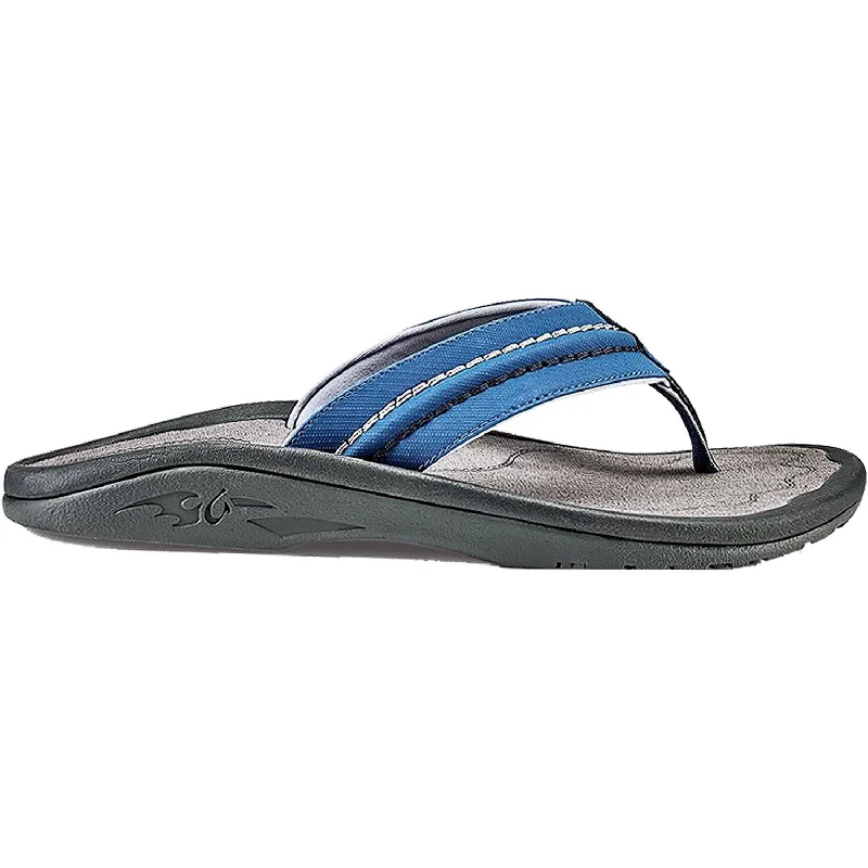 Men's sandals with a leather lining for comfortMen's OluKai Hokua Slate Blue/Charcoal Synthetic