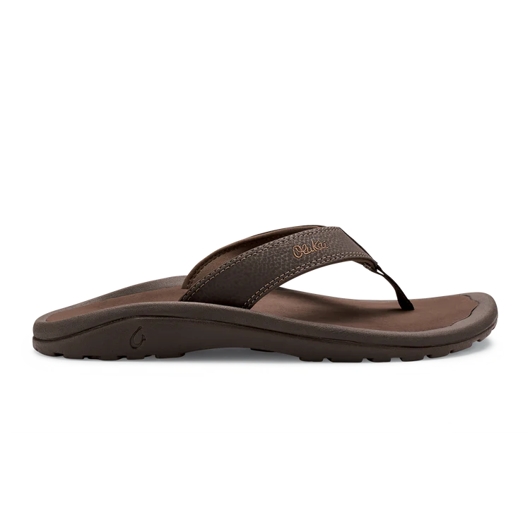 Men's sandals with a perforated leather upper for ventilationOLUKAI OHANA MEN DARK JAVA