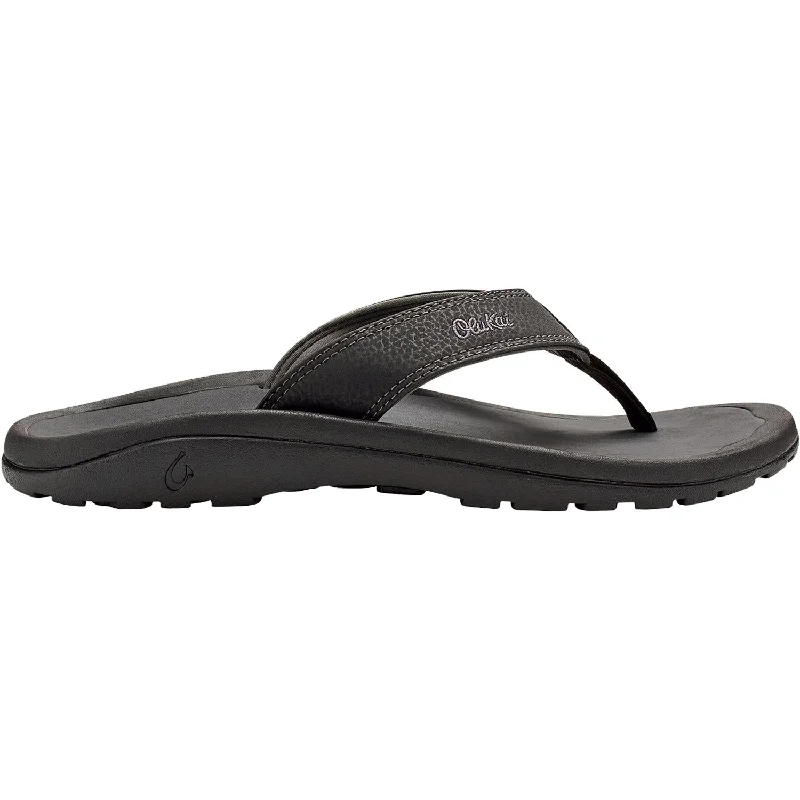 Men's sandals with a toe post designMen's OluKai Ohana Black/Dark Shadow Synthetic Leather