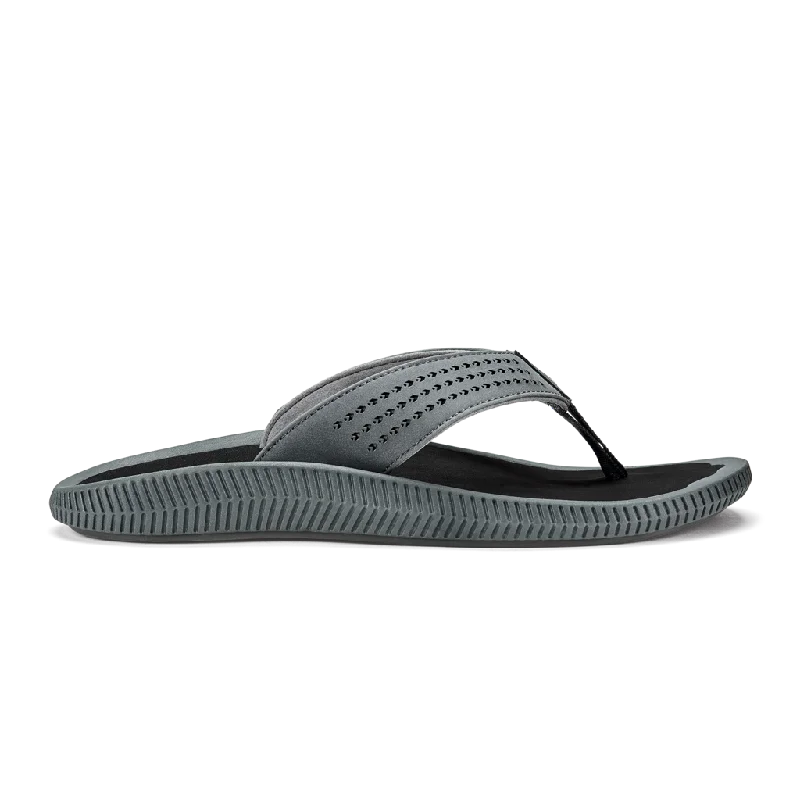 Men's leather sandals with an adjustable strapOlukai Ulele Sandal-Dk Shadow/Black
