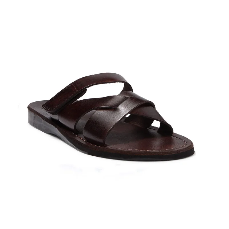 Men's sandals with a cushioned footbedPhilip - Leather Woven Strap Sandal | Brown