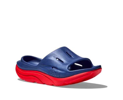 Men's sandals with a decorative buckle or charmHoka Ora Recovery Slide Bellwether Blue Red Alert Unisex