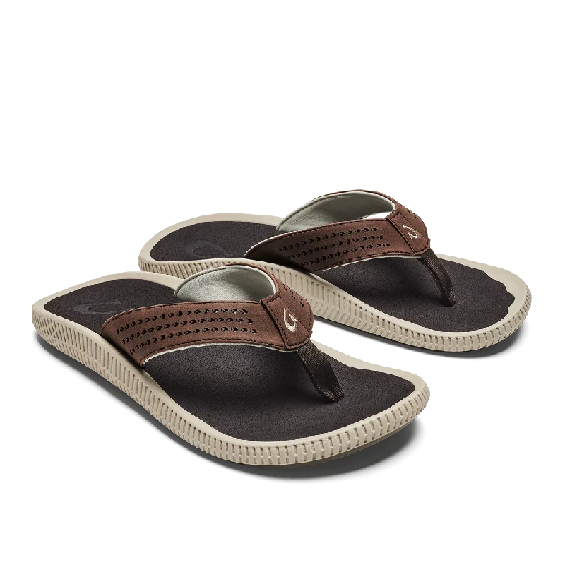Men's sandals with a perforated leather upper for ventilationOlukai Ulele Sandal Dark Wood Men's