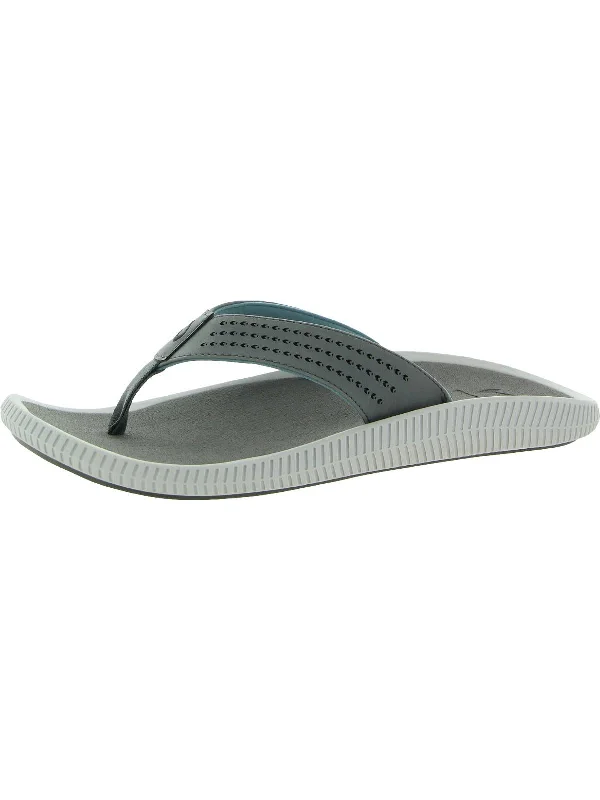 Men's sandals with a decorative buckle or charmUlele Mens Faux Leather Flip-Flops