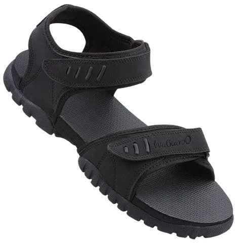 Men's sandals with a wide strap for supportWalkaroo Men Strappy Floater Sandals - 4509 Black Black